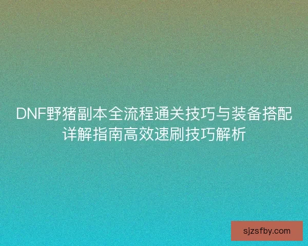 DNF野猪副本全流程通关技巧与装备搭配详解指南高效速刷技巧解析 DNF野猪副本全流程通关技巧与装备搭配详解指南高效速刷技巧解析