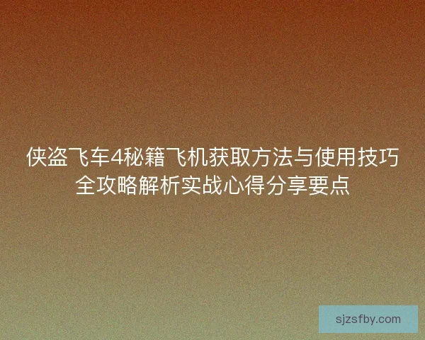侠盗飞车4秘籍飞机获取方法与使用技巧全攻略解析实战心得分享要点 侠盗飞车4秘籍飞机获取方法与使用技巧全攻略解析实战心得分享要点
