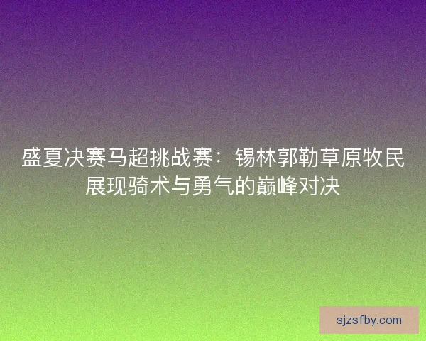 盛夏决赛马超挑战赛：锡林郭勒草原牧民展现骑术与勇气的巅峰对决