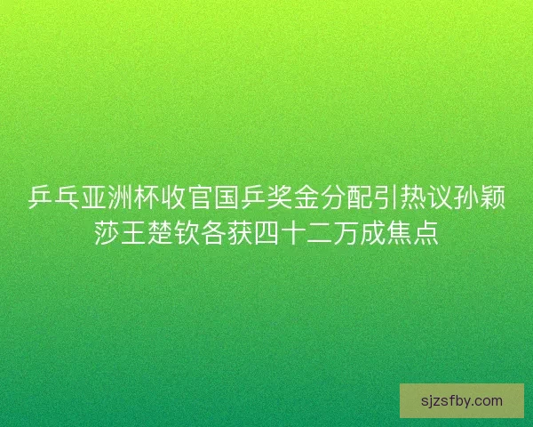 乒乓亚洲杯收官国乒奖金分配引热议孙颖莎王楚钦各获四十二万成焦点