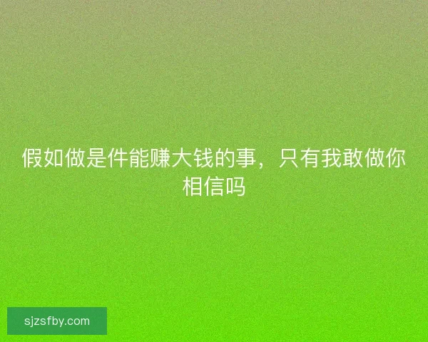 假如做是件能赚大钱的事，只有我敢做你相信吗